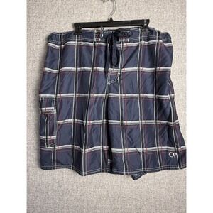 OP Ocean Pacific Mesh Double Lined Blue Red Plaid Cargo Board Shorts XL 40-42